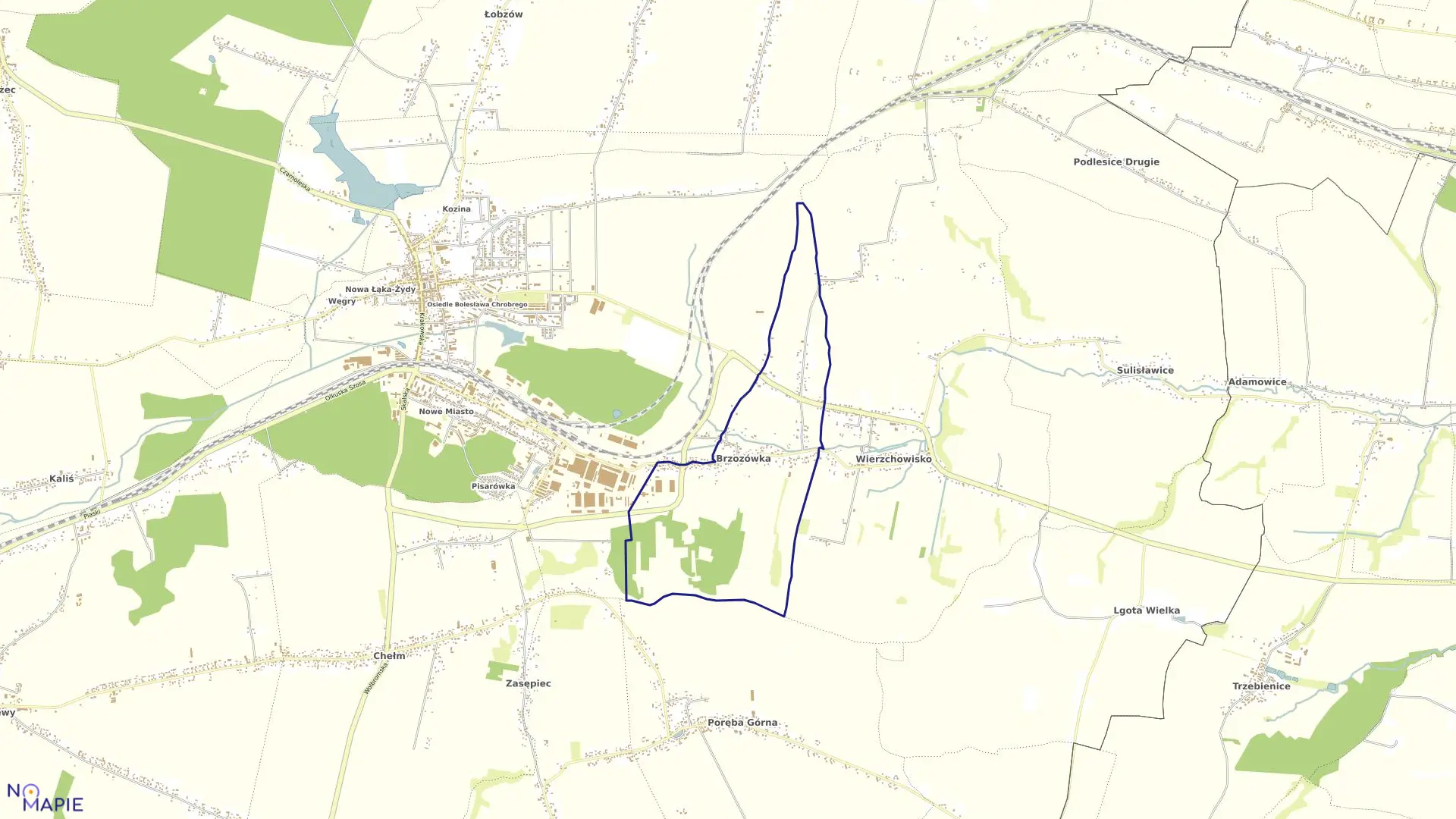 Mapa obrębu Brzozówka w gminie Wolbrom