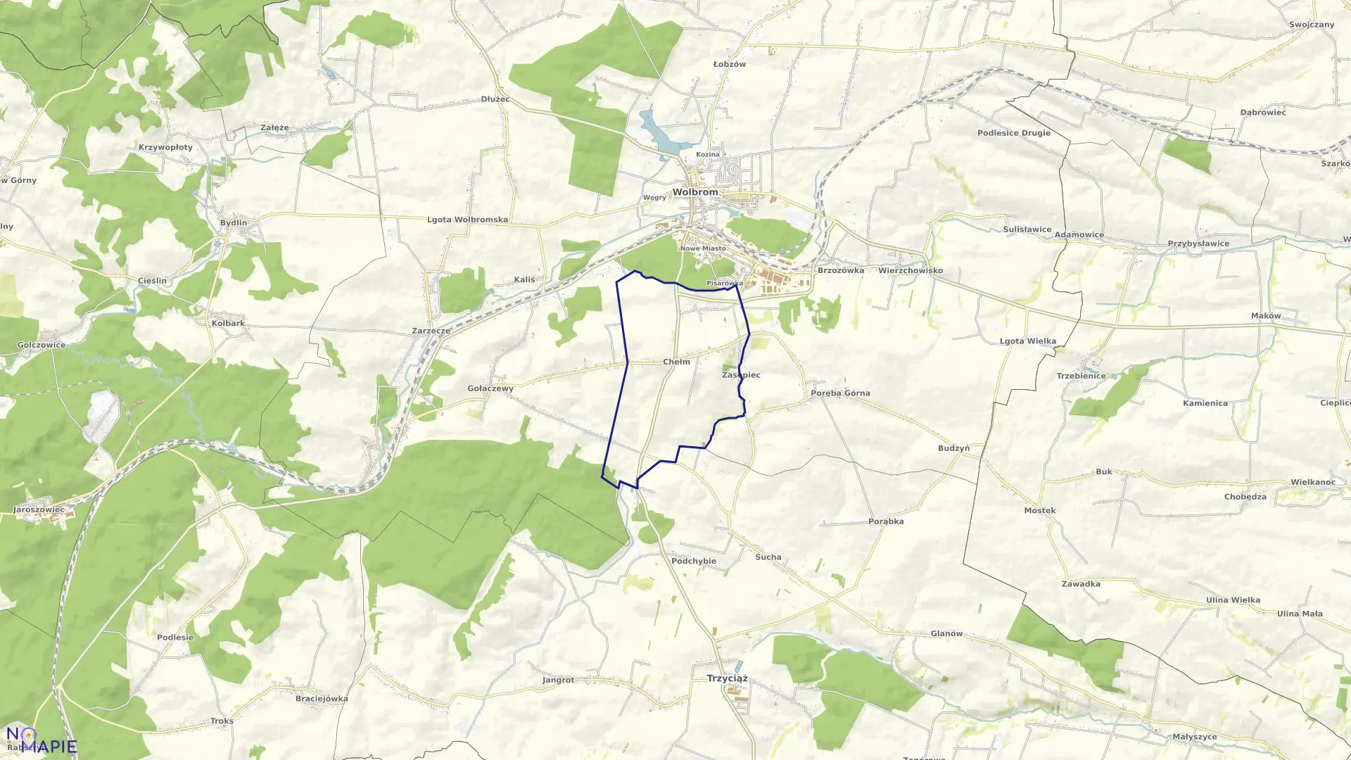 Mapa obrębu Chełm w gminie Wolbrom