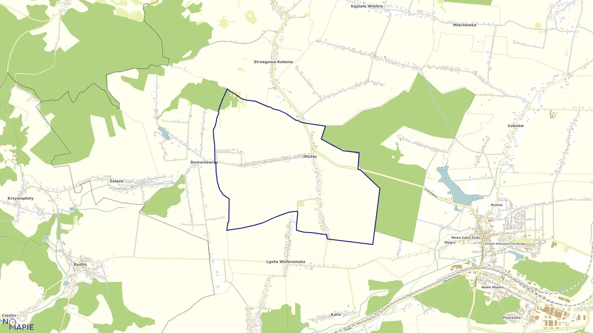 Mapa obrębu Dłużec w gminie Wolbrom