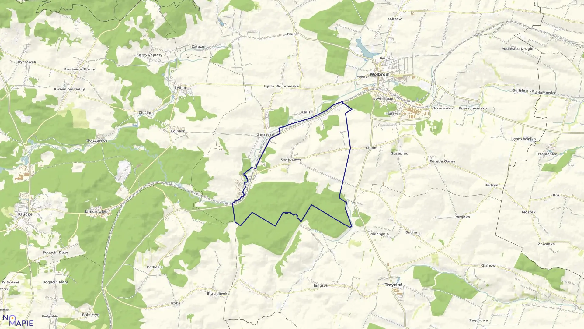 Mapa obrębu Gołaczewy w gminie Wolbrom