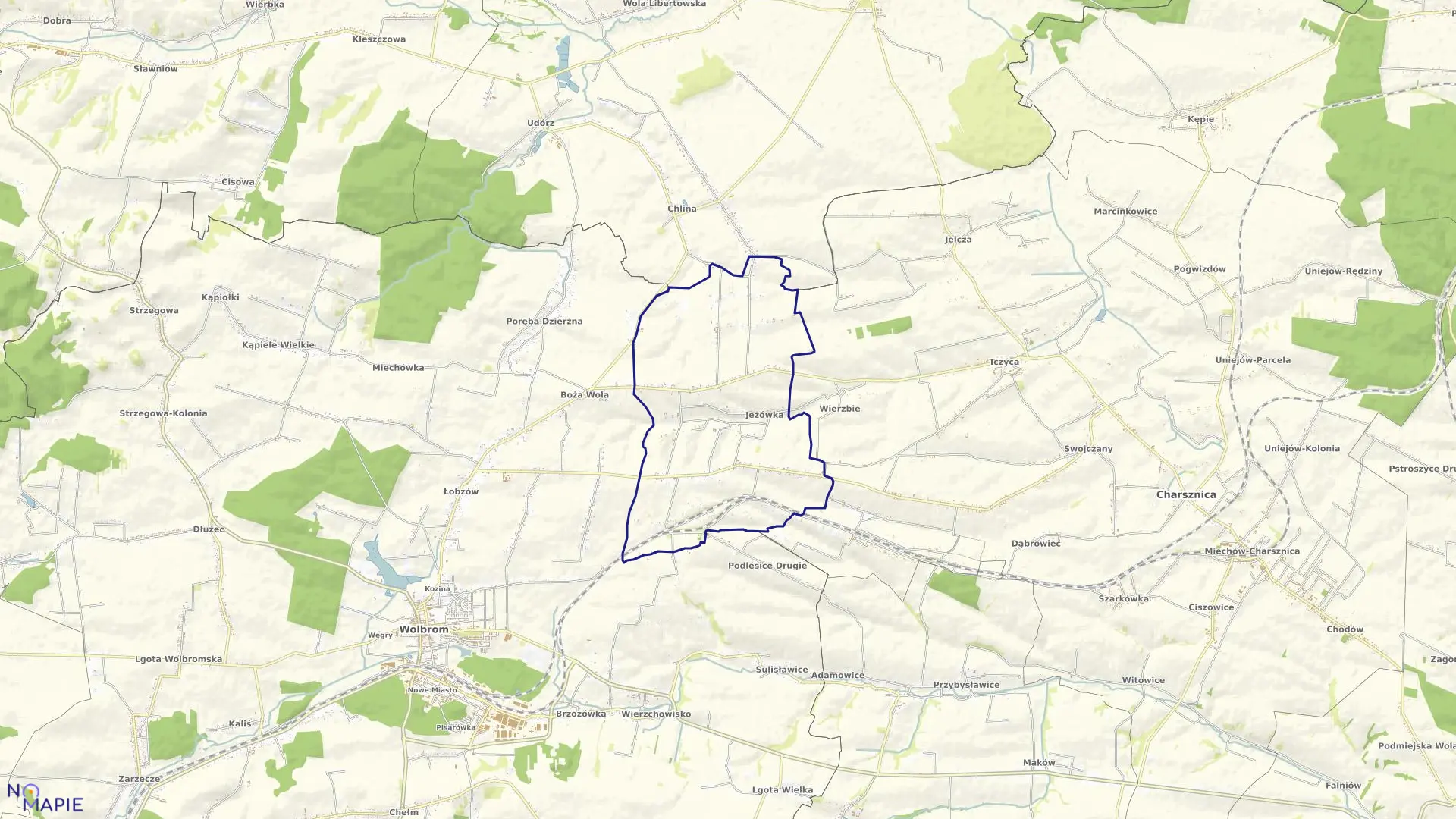 Mapa obrębu Jeżówka w gminie Wolbrom