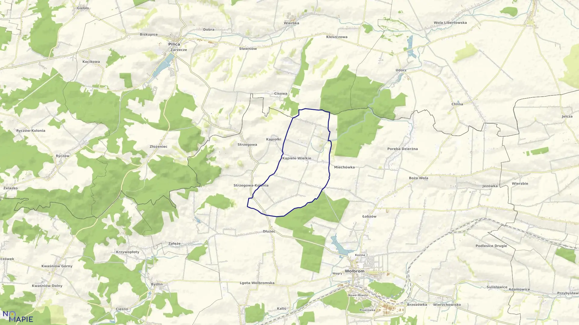 Mapa obrębu Kąpiele Wielkie w gminie Wolbrom