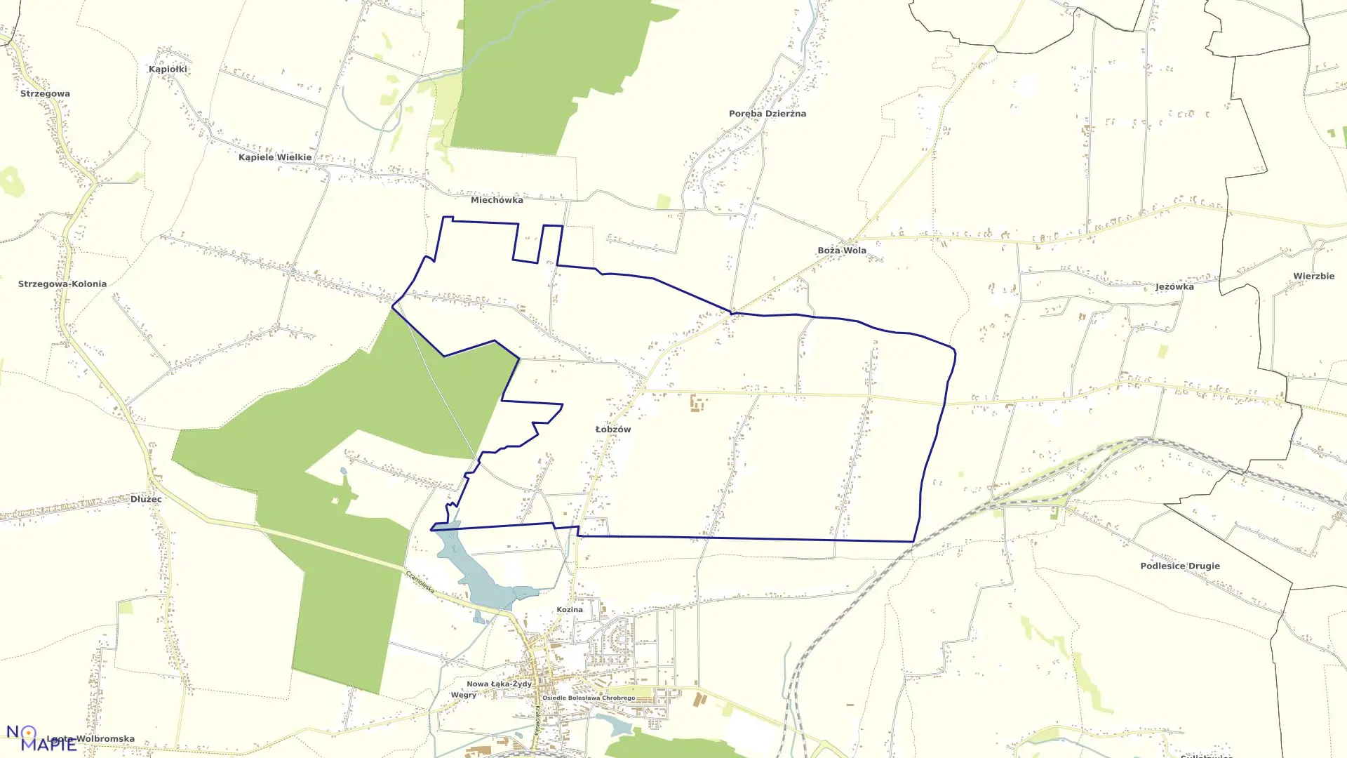 Mapa obrębu Łobzów w gminie Wolbrom