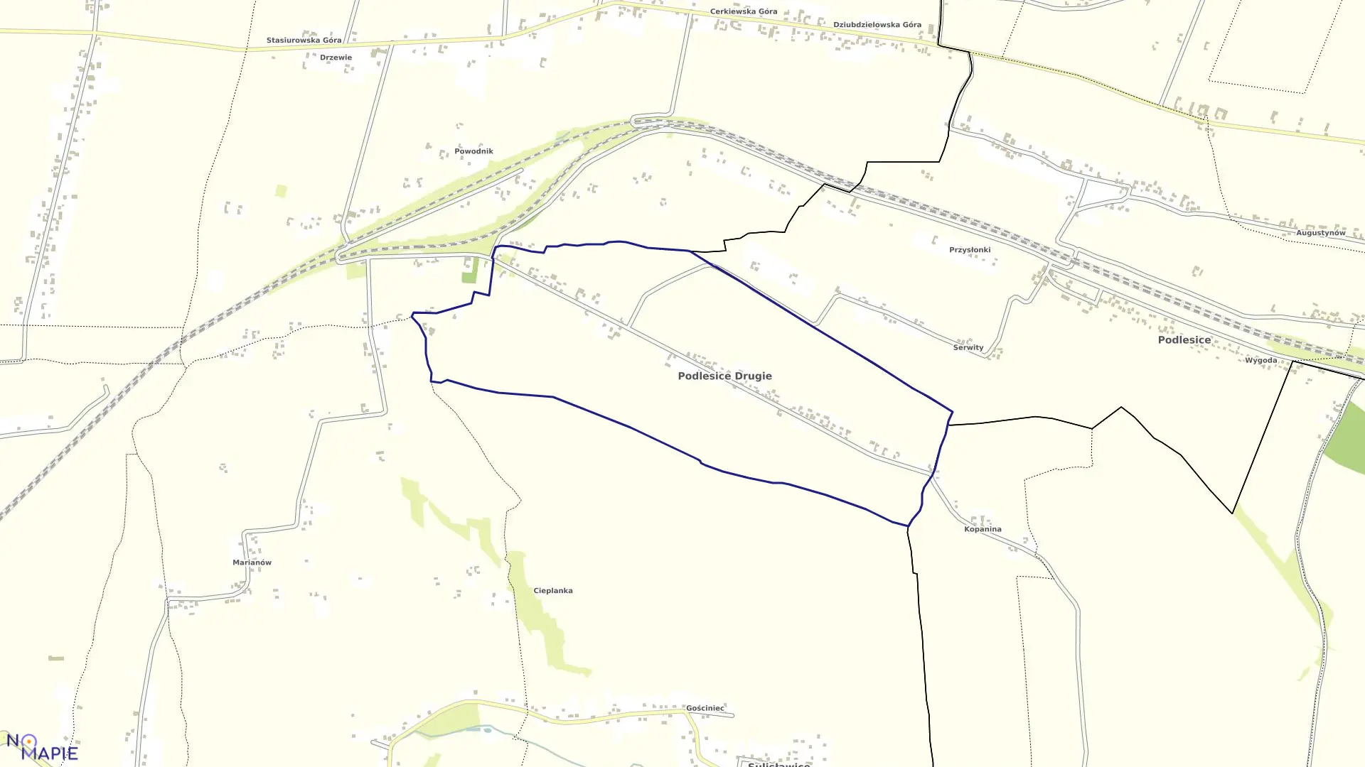 Mapa obrębu Podlesice II w gminie Wolbrom