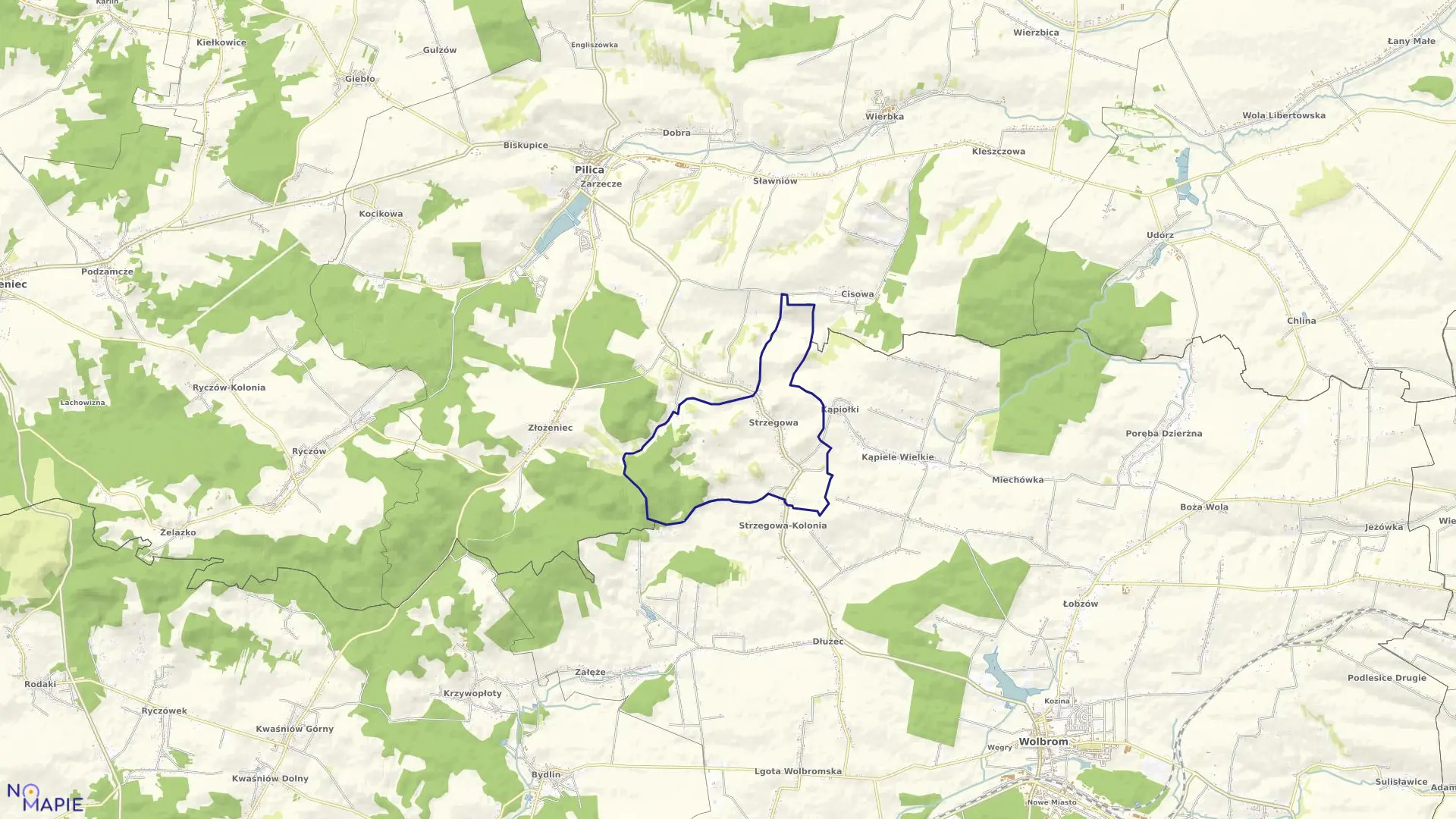 Mapa obrębu Strzegowa w gminie Wolbrom