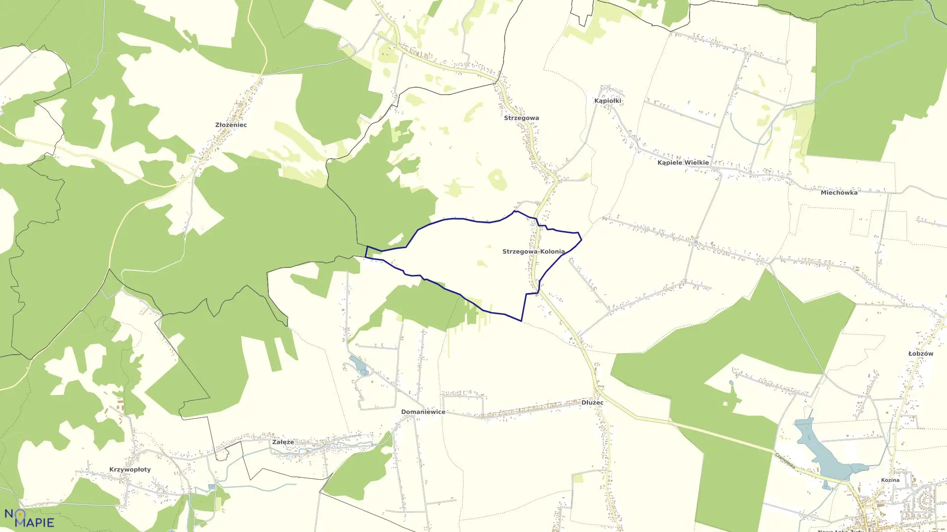 Mapa obrębu Strzegowa Kolonia w gminie Wolbrom