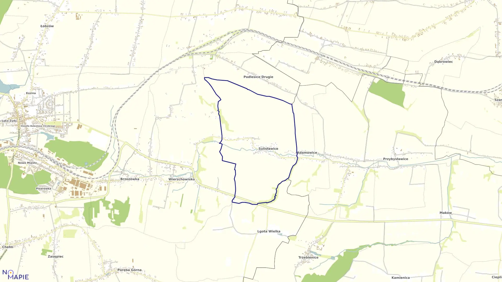 Mapa obrębu Sulisławice w gminie Wolbrom