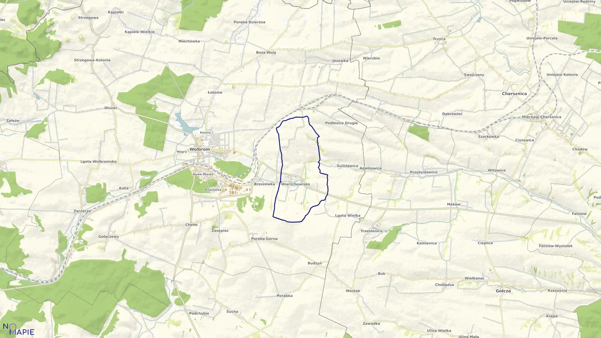 Mapa obrębu Wierzchowisko w gminie Wolbrom