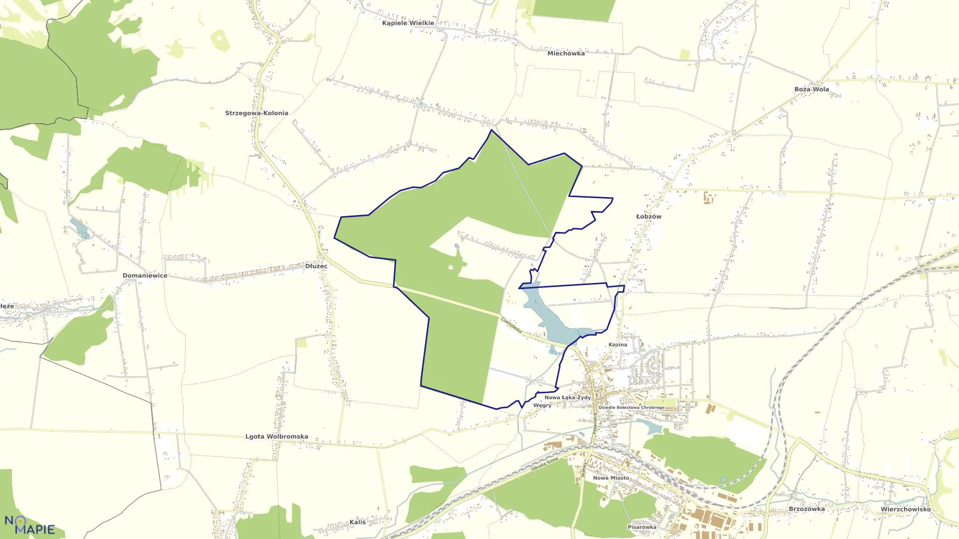 Mapa obrębu Zabagnie w gminie Wolbrom