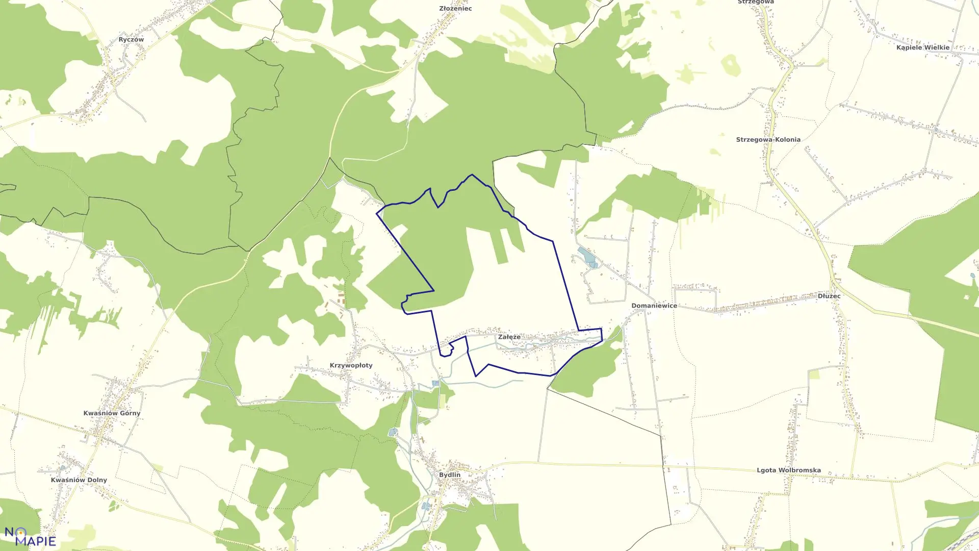 Mapa obrębu Załęże w gminie Wolbrom